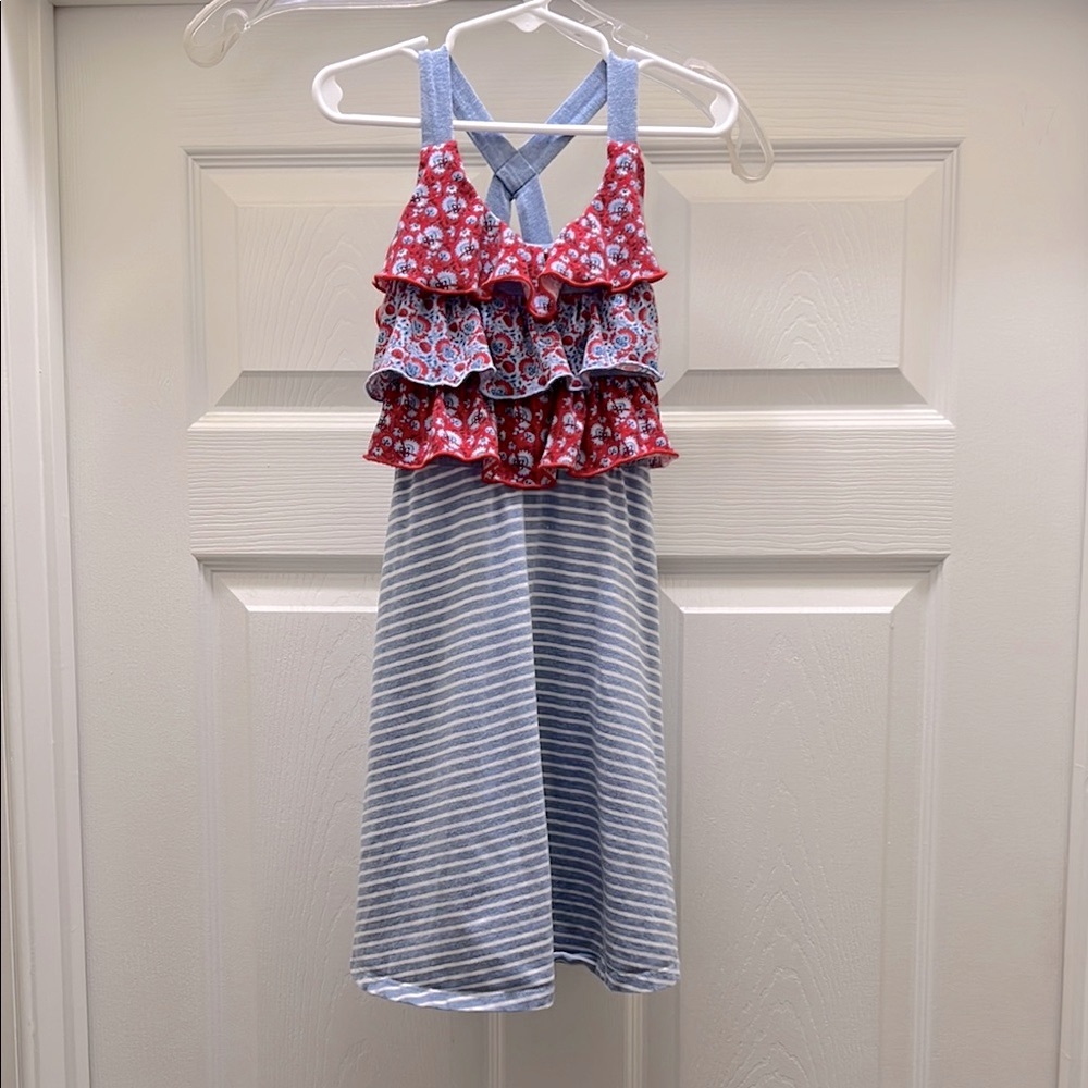 Jona Michelle Girls' Ruffle Dress with Stripes - Red and Blue - sz 5 NEVER WORN